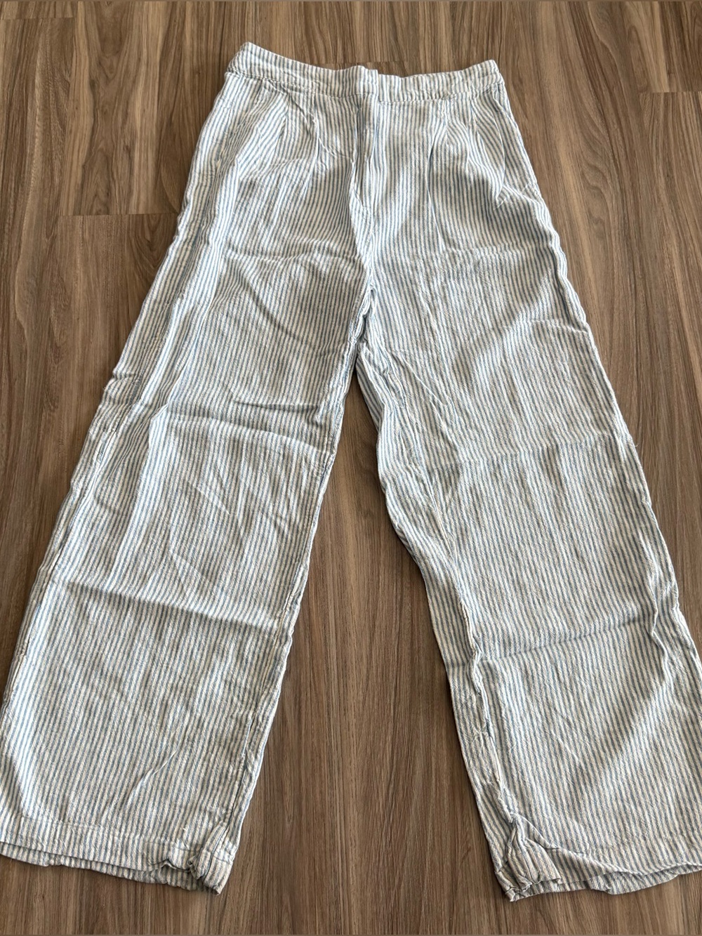 Mango Striped Wide-Leg Linen Blend Pants - Blue & White Size 6